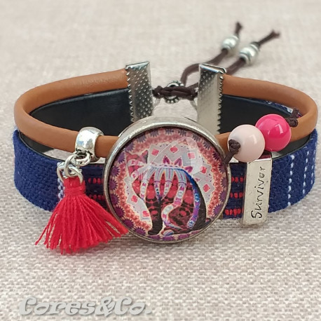 M Mandala Cat Survicor Adjustable Bracelet