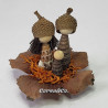 Miniature Handmade Nativity Scene with Cowrie Shells in Persimmon Leaf