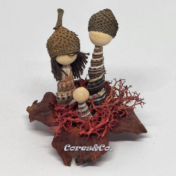 Miniature Handmade Nativity Scene with Cowrie Shells in Persimmon Leaf