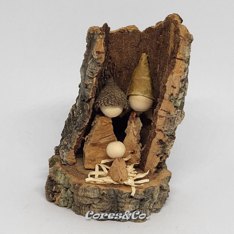 Miniature Handmade Nativity Scene with Cork Log