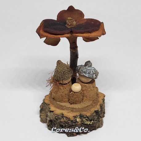 Miniature Handmade Nativity Scene with Camellia Pod