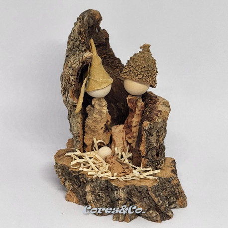 Miniature Handmade Nativity Scene with Cork Log