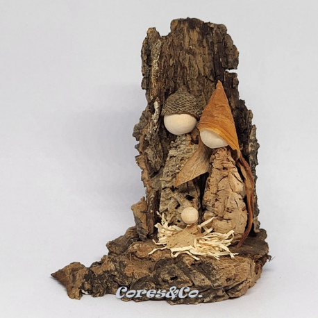 Miniature Handmade Nativity Scene with Cork Log