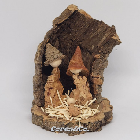 Miniature Handmade Nativity Scene with Cork Log