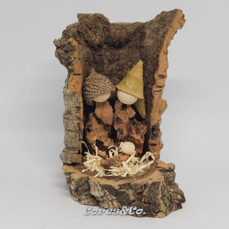 Miniature Handmade Nativity Scene with Cork Log